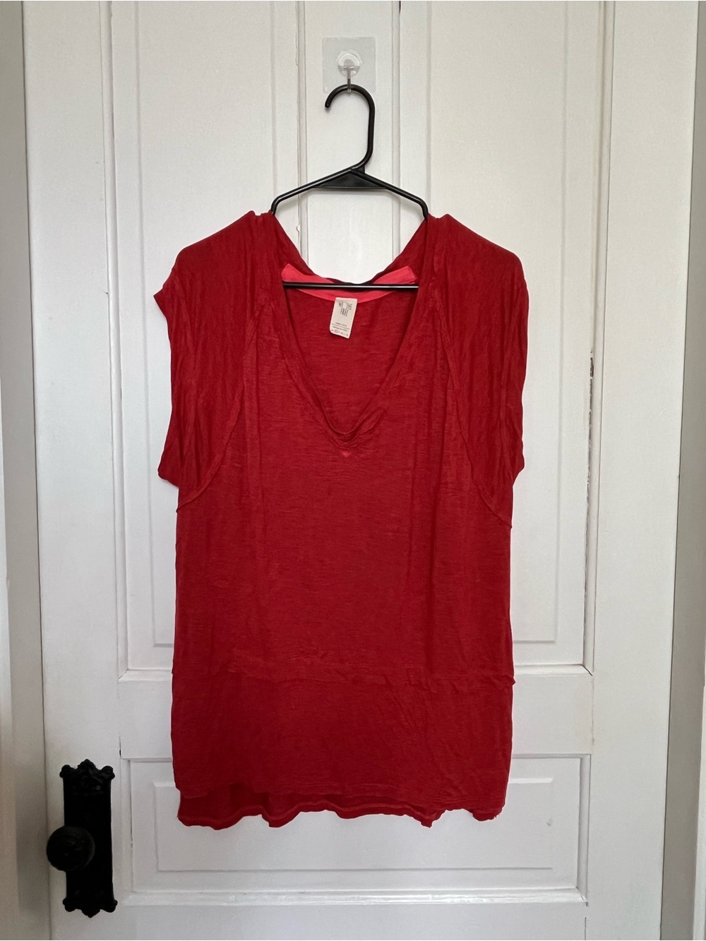 We The Free Red V-Neck Cap Sleeve Tee